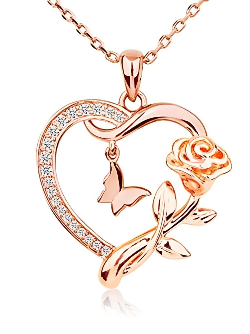 Heart Necklace for Women Sterling Silver/14k Gold Plated/Rose Gold CZ Romantic